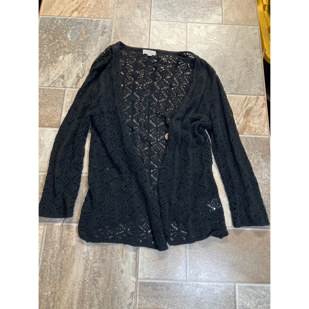 JOSEPH A Black‎ Crochet Knit Cardigan Sweater Button Front Long Sleeve M